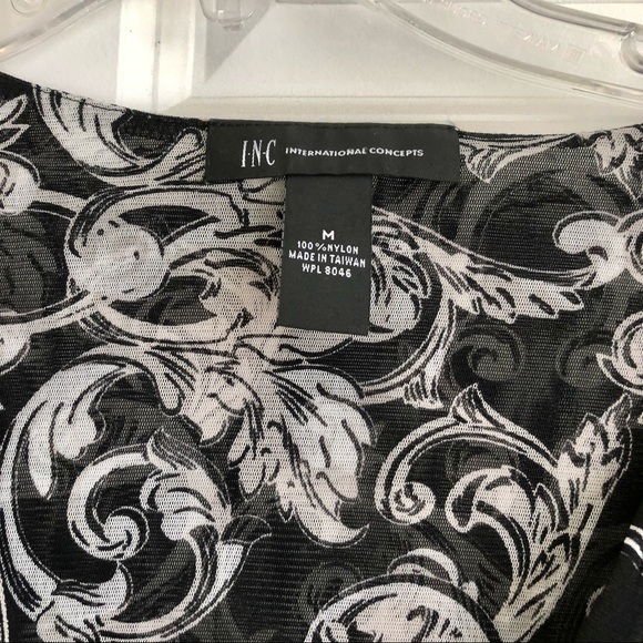 INC International Concepts Medium Printed Faux-Wrap Top Eastern Floral, Black an - Picture 3 of 5